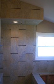 Porcelain and glass shower tile installation