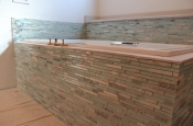 Glass and marble with porcelain master bathroom in Windsor