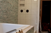 Glass and marble with porcelain master bathroom in Windsor