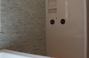 Glass and marble with porcelain master bathroom in Windsor