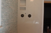 Glass and marble with porcelain master bathroom in Windsor