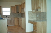 Porcelain kitchen backsplash with granite inserts