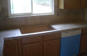 Porcelain kitchen countertops and backsplash