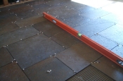 Porcelain slate basketweave floor