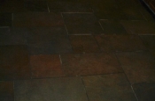 Porcelain slate basketweave tile floor with Ditra