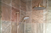 Slate master bathroom shower tile installation in Fort Collins, Colorado