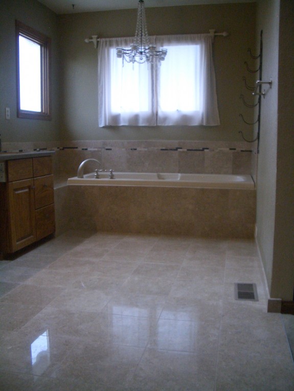 Marble tile master bathroom remodel - oooooh, pretty!