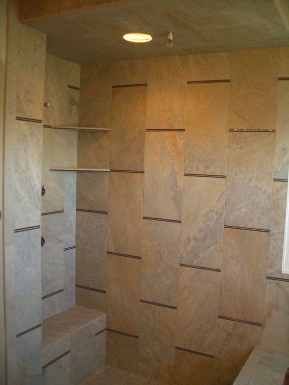 Porcelain and glass master bathroom shower in Windsor, Colorado Porcelain and glass master bathroom shower in Windsor, Colorado