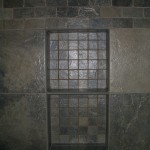 Slate-like porcelain kerdi shower niche in Fort Collins