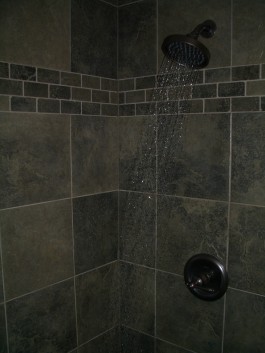 Slate-like porcelain kerdi shower in Ft. Collins, CO