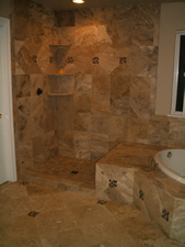 Travertine master bathroom remodel in Windsor, CO