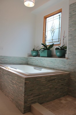 Glass and marble master bathroom in Windsor, Colorado