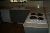 Kitchen Granite Tile Countertop and Glass Backsplash before 1