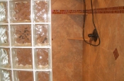 Taconic slate master bathroom shower with glass inserts