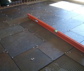 Porcelain slate basketweave floor