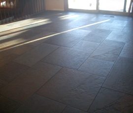 Porcelain slate basketweave tile floor
