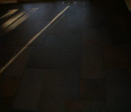 Porcelain slate basketweave tile floor in Ft. Collins