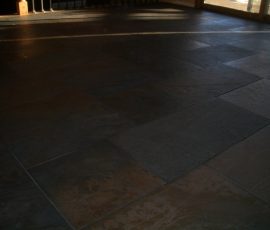 Porcelain slate basketweave floor in Ft. Collins