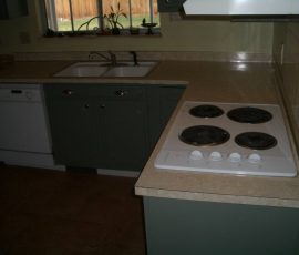 Kitchen Granite Tile Countertop and Glass Backsplash before 1