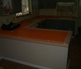 Kitchen Granite Tile Countertop and Glass Backsplash ditra
