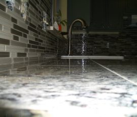 Kitchen Granite Tile Countertop and Glass Backsplash end 1