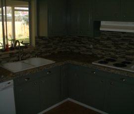 Kitchen Granite Tile Countertop and Glass Backsplash last 1