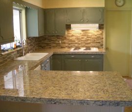 Kitchen Granite Tile Countertop and Glass Backsplash Finished
