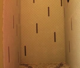 Glass mosaic tile shower in Fort Collins