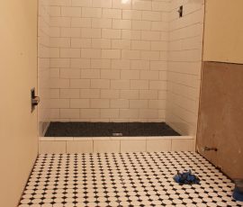 Subway shower with hex floor