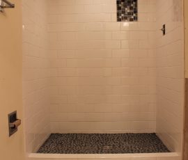 Black and white bathroom tile, subway, river rock, hex